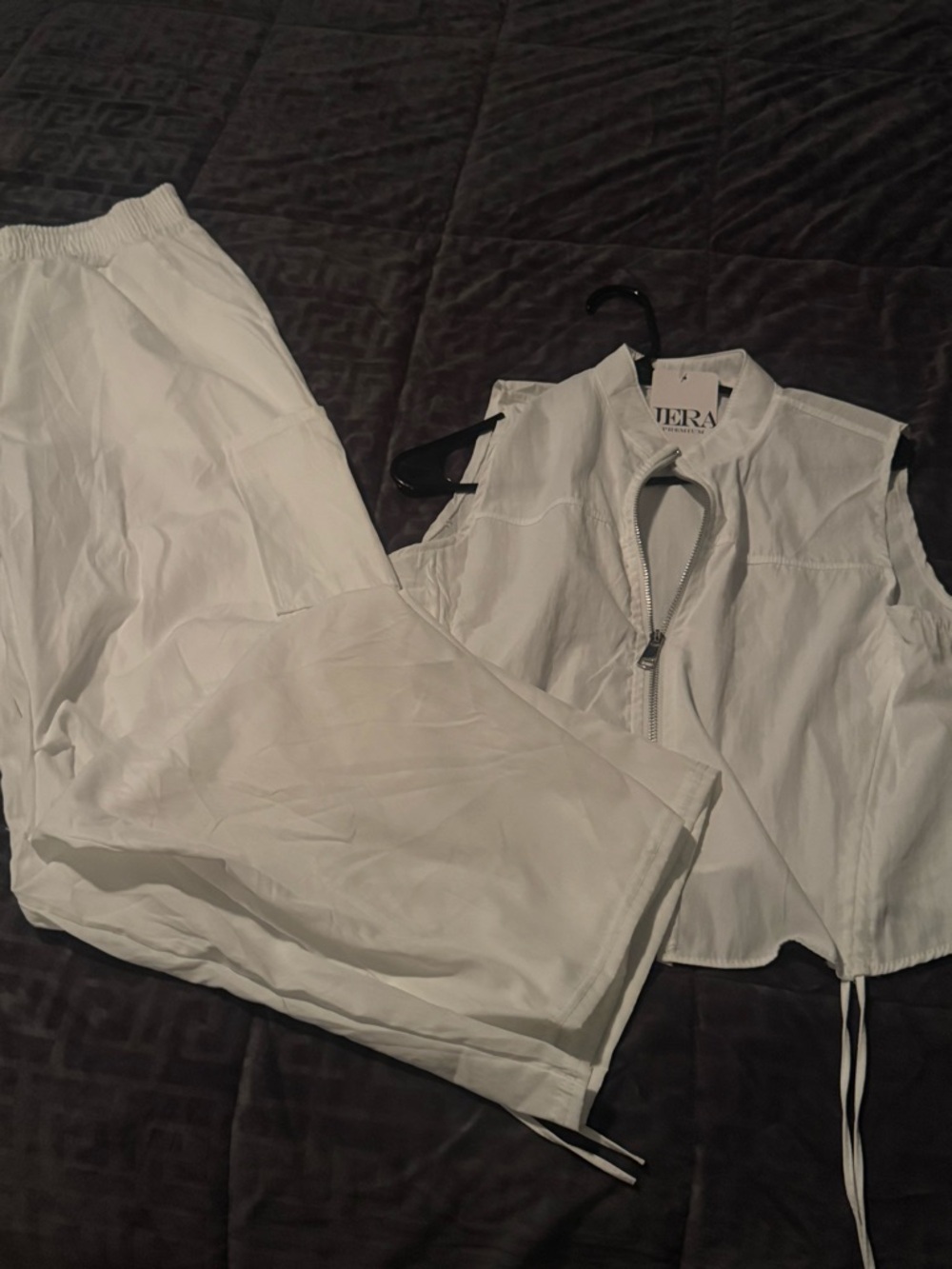 Zara White Sleeveless Zip Vest and Lightweight Track Pants Set